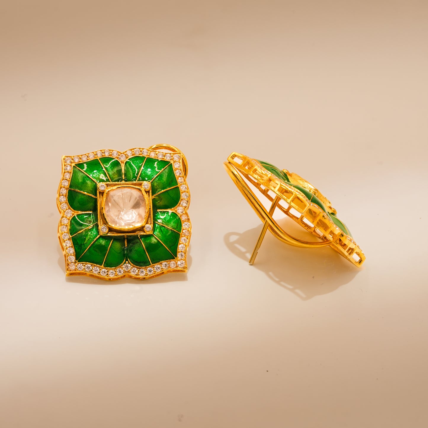 One-of-One 92.5 Silver Green Enamel Square Stud Earrings