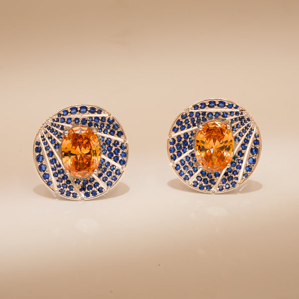 One-of-One 92.5 Silver Amber Halo Blue Stud Earrings