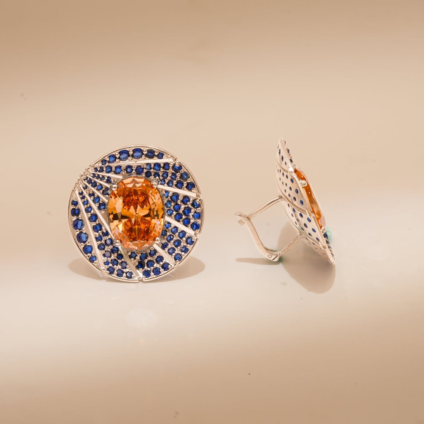 One-of-One 92.5 Silver Amber Halo Blue Stud Earrings