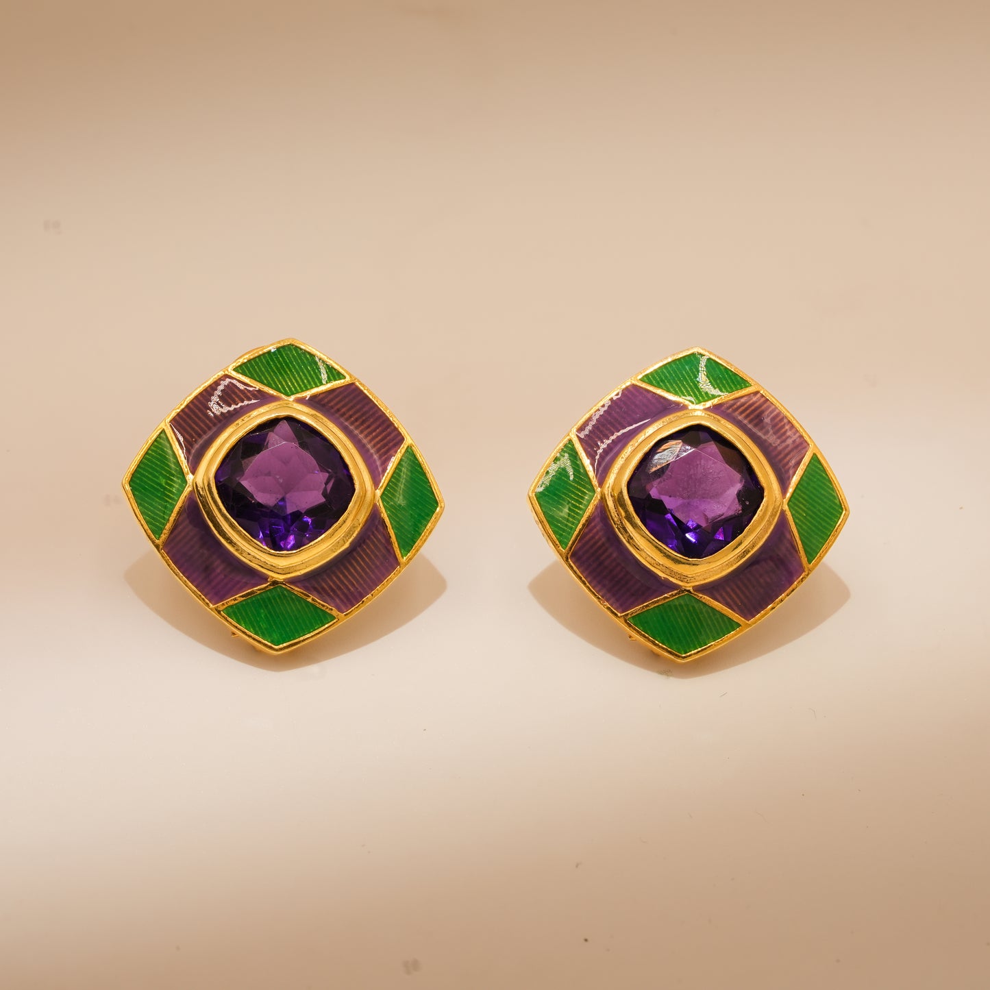 One-of-One 92.5 Silver Amethyst Enamel Square Stud Earrings