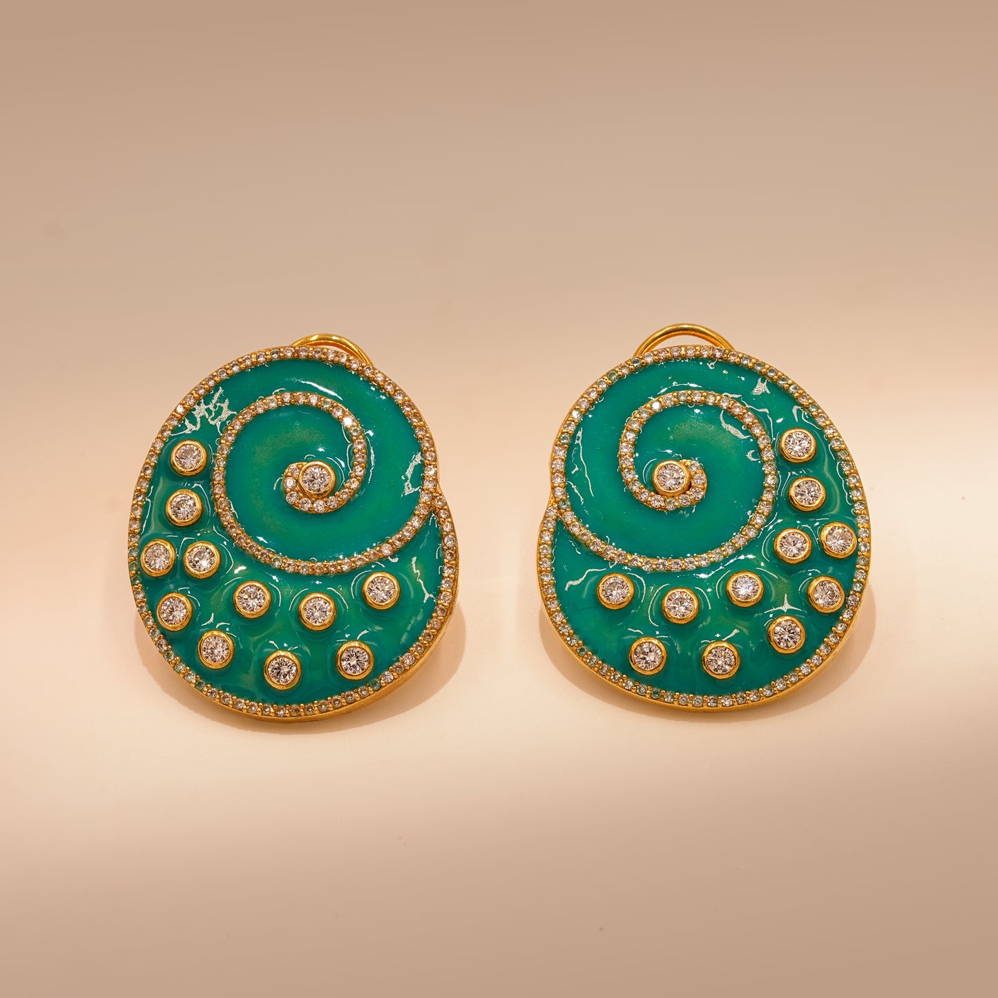 One-of-One 92.5 Silver Green Enamel Spiral Stud Earrings