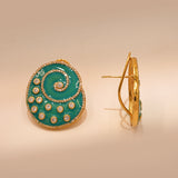 925 Silver Green Enamel Spiral Stud Earrings