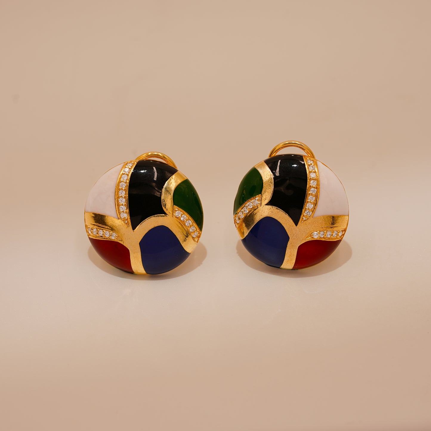 One-of-One 92.5 Silver Multicolor Enamel Dome Stud Earrings