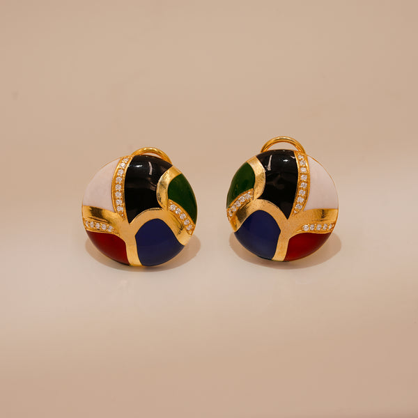 One-of-One 92.5 Silver Multicolor Enamel Dome Stud Earrings