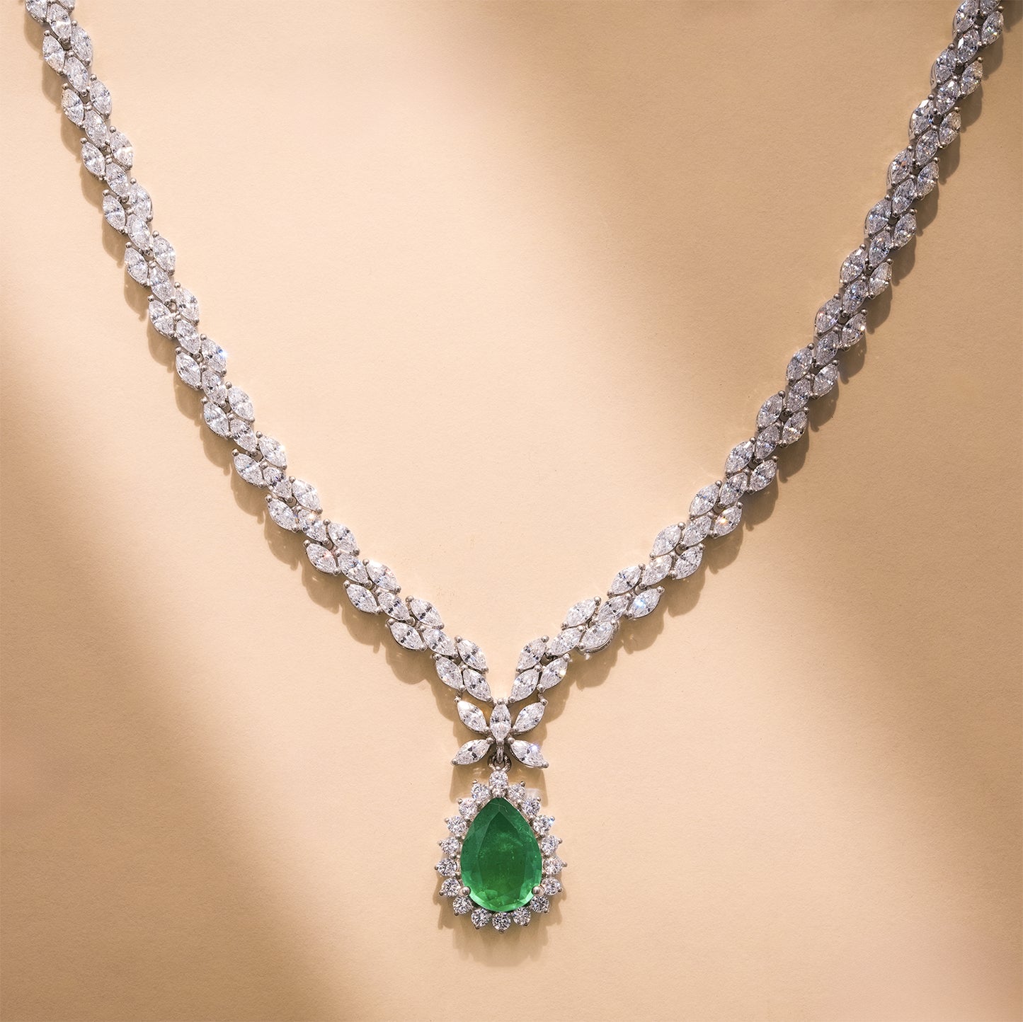 One-of-One 92.5 Silver Pear Emerald Drop Necklace Set