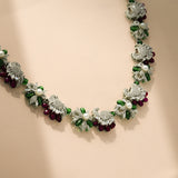 925 Silver Emerald Ruby Floral Necklace Set