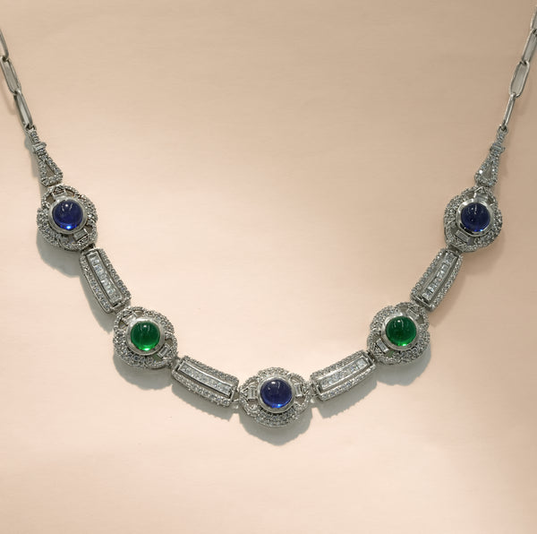 One-of-One 92.5 Silver Midnight Blue & Green Silver Necklace