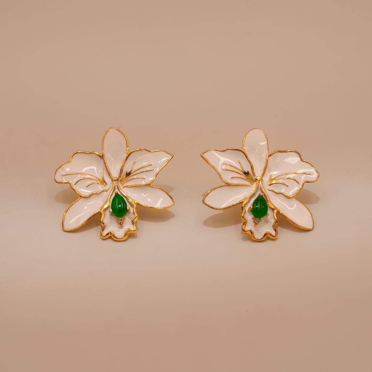 One-of-One 92.5 Silver White Enamel Orchid Stud Earrings
