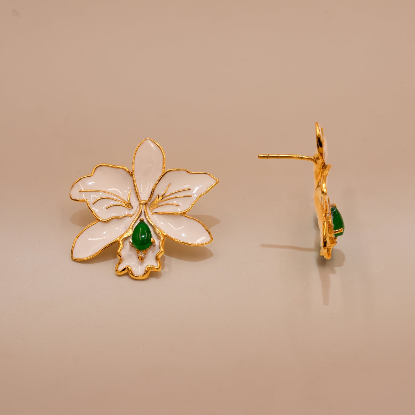 One-of-One 92.5 Silver White Enamel Orchid Stud Earrings