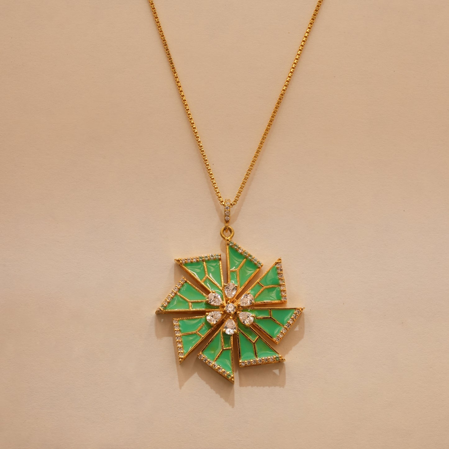 One-of-One 92.5 Silver Mint Enamel Starburst Pendant