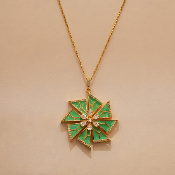 One-of-One 92.5 Silver Mint Enamel Starburst Pendant