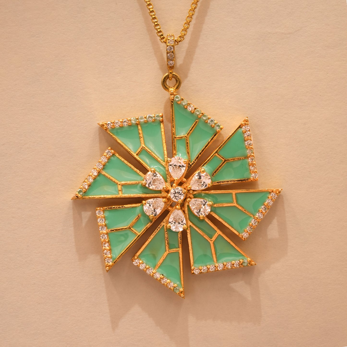 One-of-One 92.5 Silver Mint Enamel Starburst Pendant