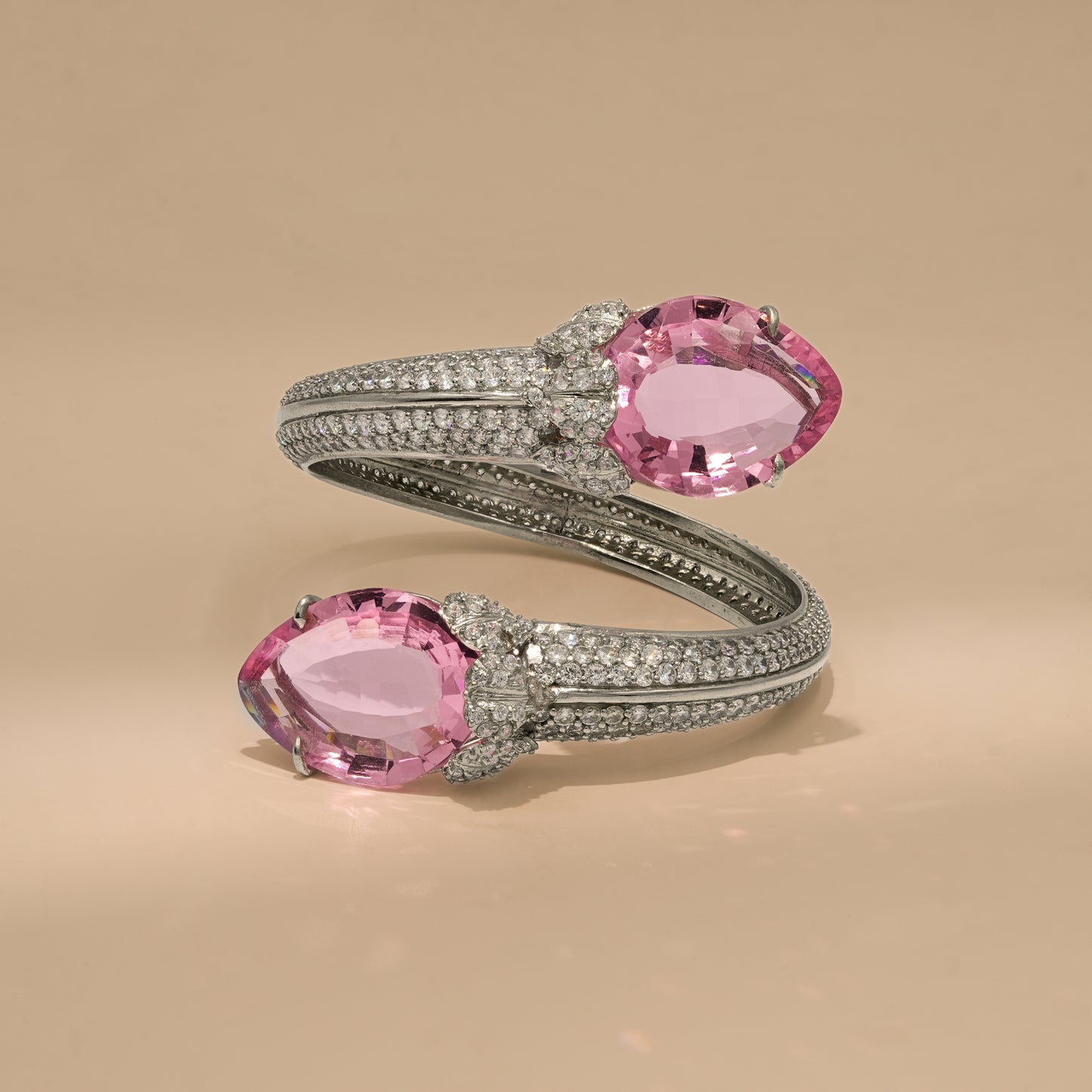 One-of-One 92.5 Silver Pink Gemstone Open Cuff Bracelet