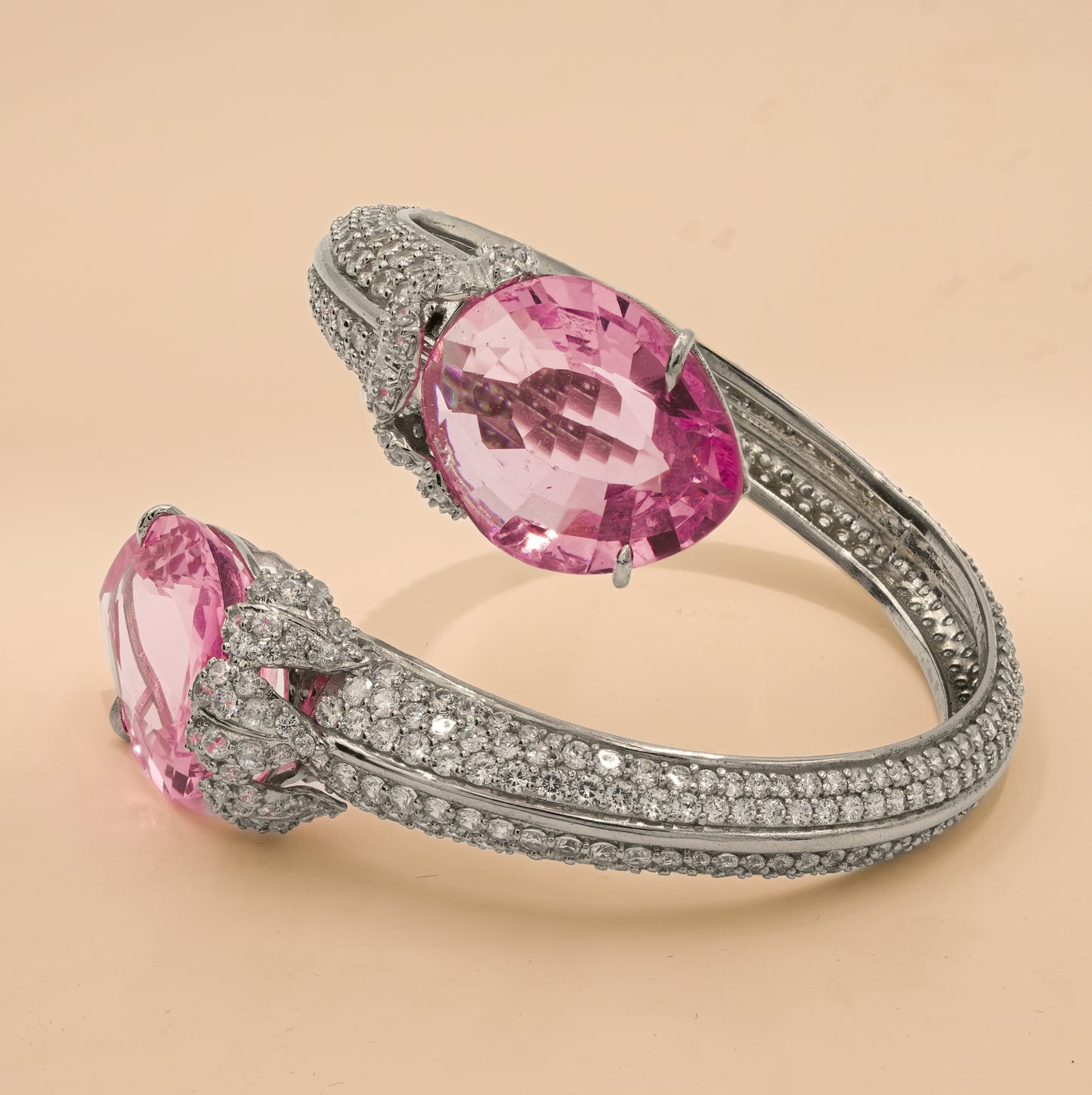One-of-One 92.5 Silver Pink Gemstone Open Cuff Bracelet