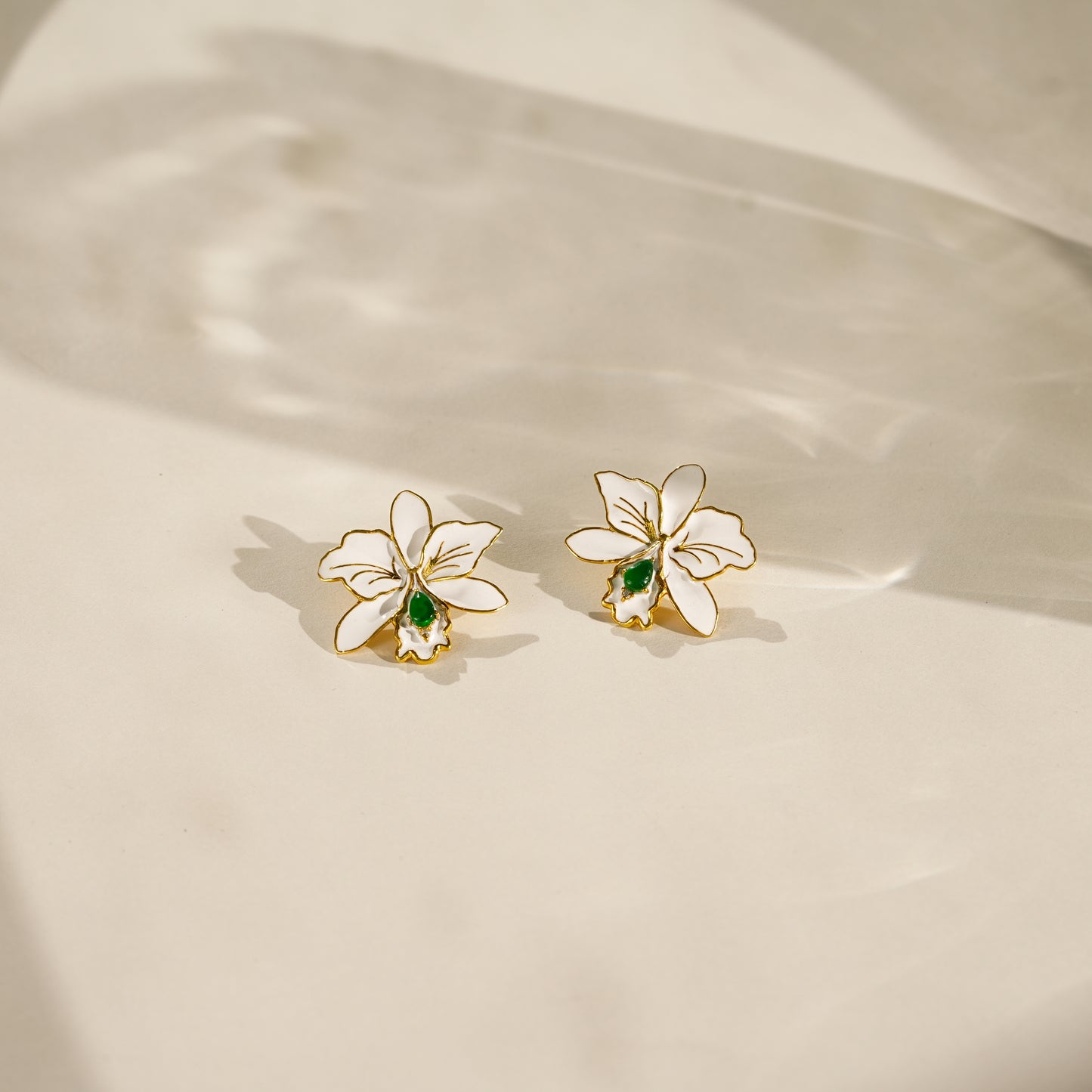 One-of-One 92.5 Silver White Enamel Orchid Stud Earrings
