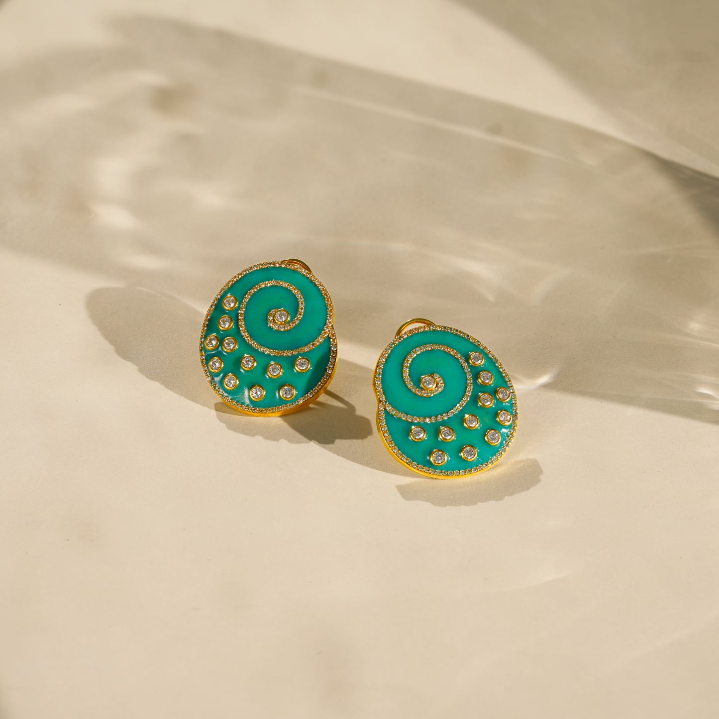 One-of-One 92.5 Silver Green Enamel Spiral Stud Earrings