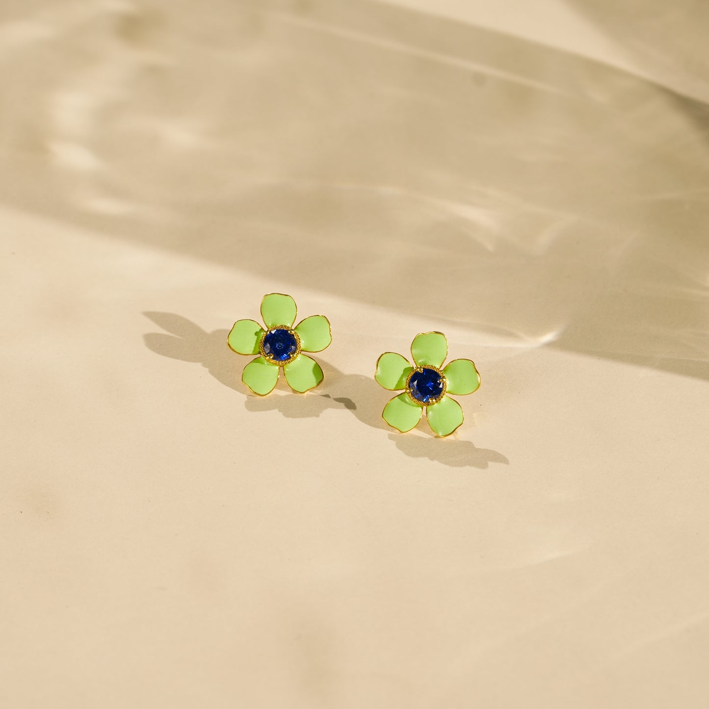 One-of-One 92.5 Silver Green Enamel Floral Stud Earrings