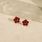 One-of-One 92.5 Silver Red Enamel Floral Stud Earrings with Blue Center