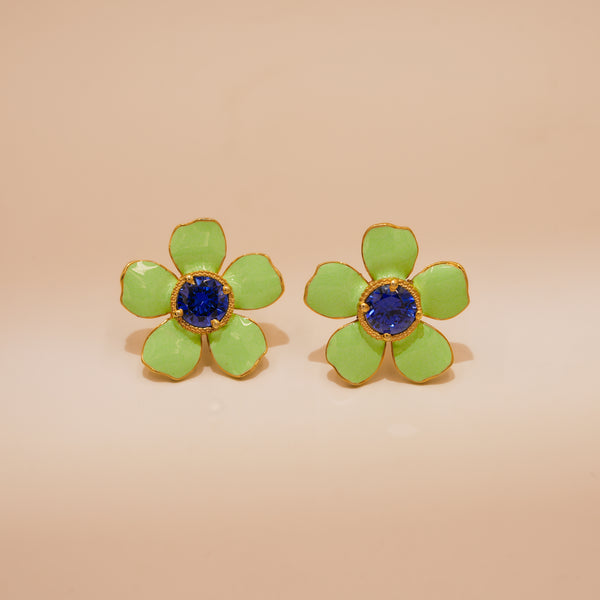 One-of-One 92.5 Silver Green Enamel Floral Stud Earrings
