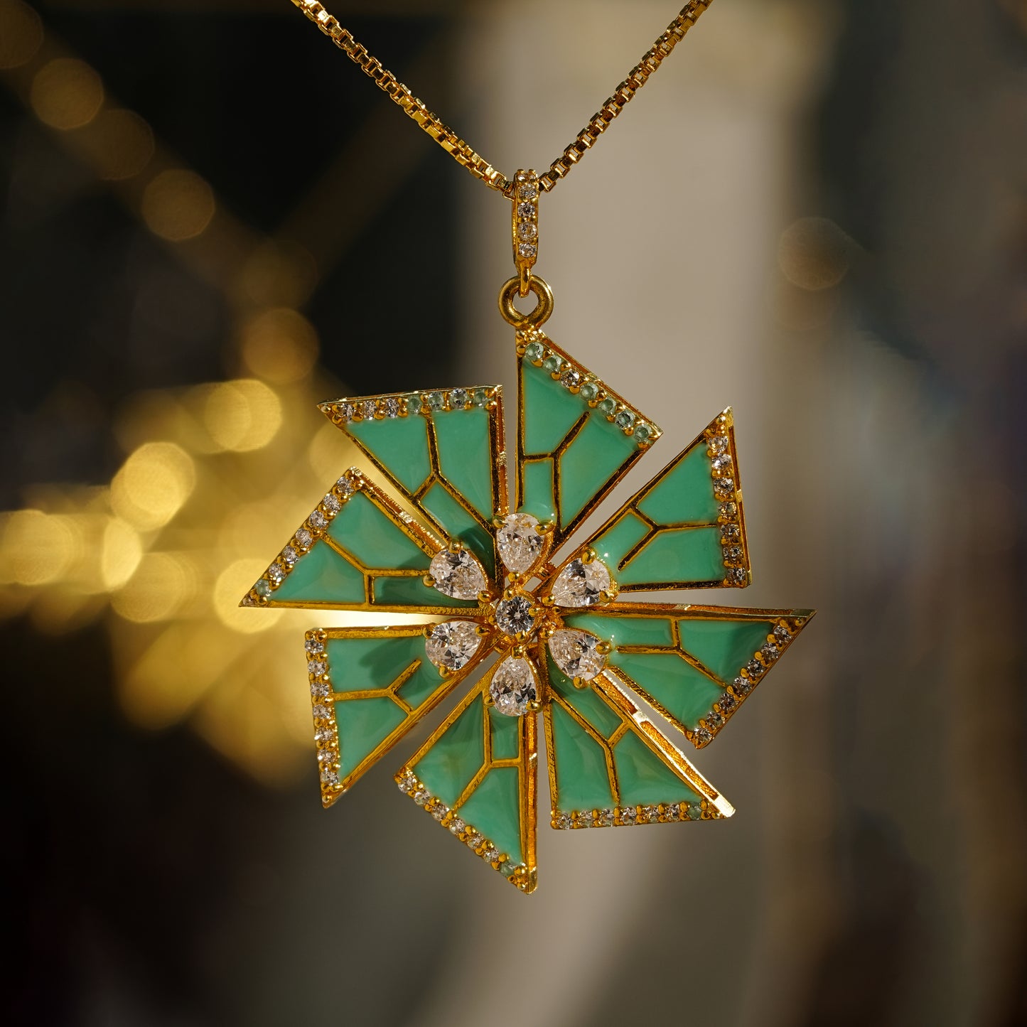 One-of-One 92.5 Silver Mint Enamel Starburst Pendant