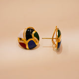 925 Silver Multicolor Enamel Round Stud Earrings