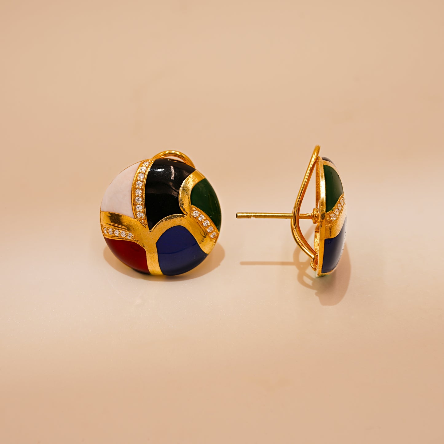 One-of-One 92.5 Silver Multicolor Enamel Dome Stud Earrings