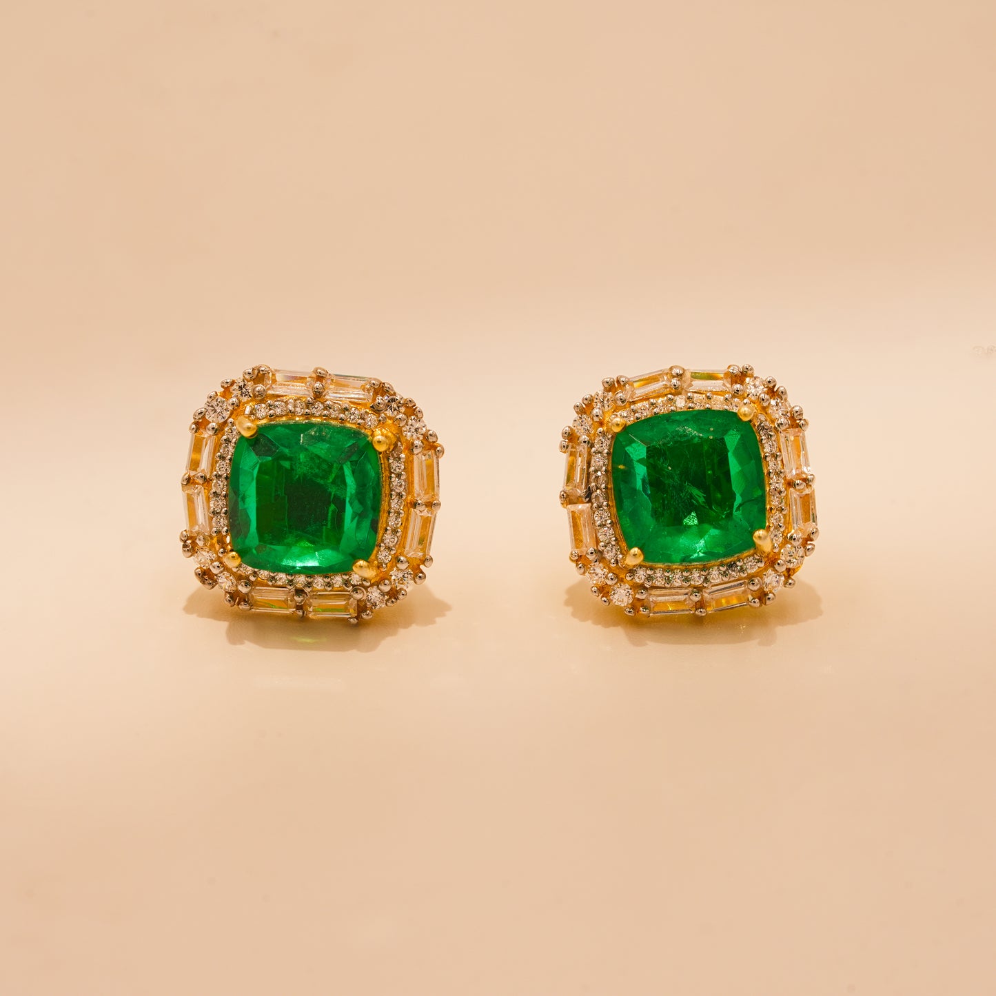 One-of-One Emerald Frame Studs in 92.5 Silver