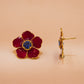 One-of-One 92.5 Silver Red Enamel Floral Stud Earrings with Blue Center