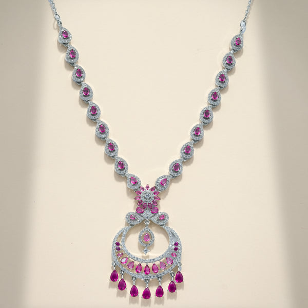 92.5 Sterling Silver Floral Drop Motif Necklace Set