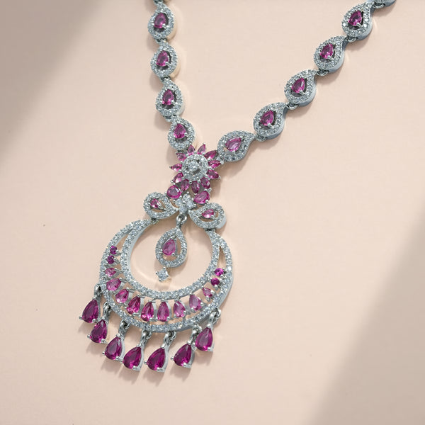 92.5 Sterling Silver Floral Drop Motif Necklace Set