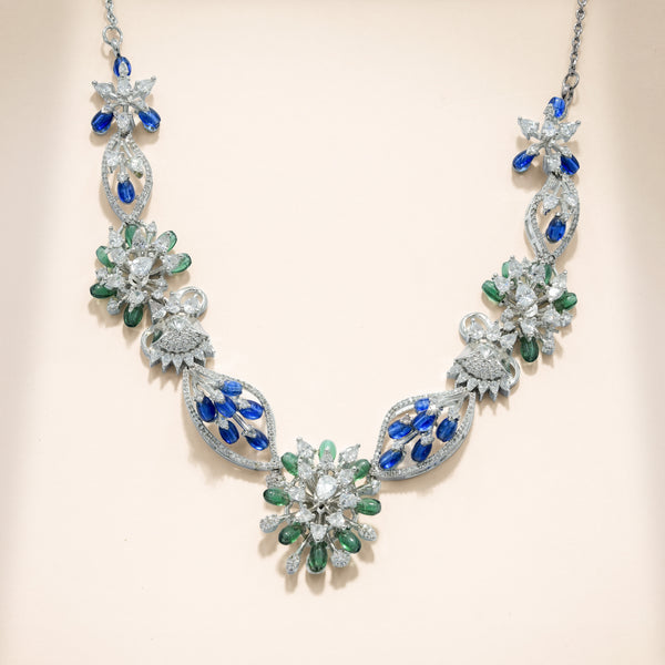 92.5 Sterling Silver Floral Cascade Necklace Set