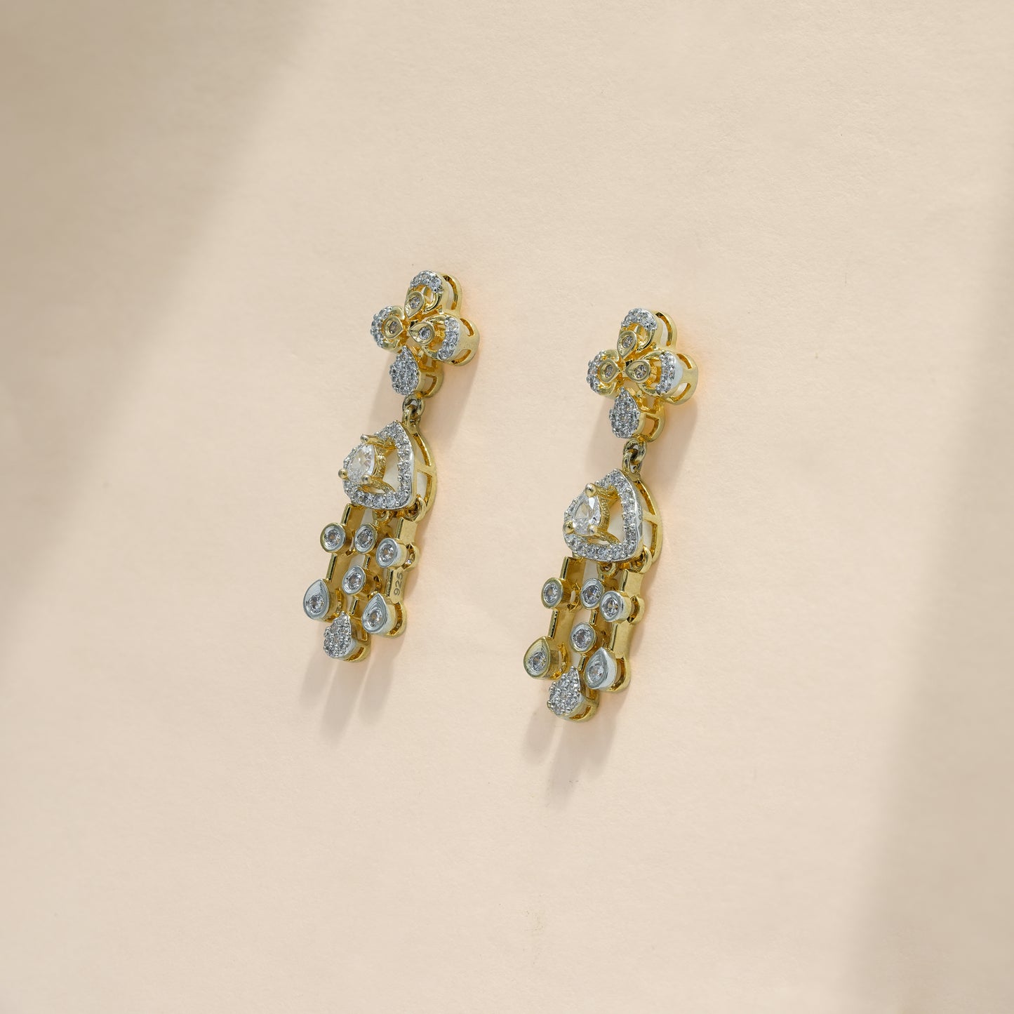 92.5 Sterling Silver Floral Necklace Set with Dual Motifs and Drop Pendant