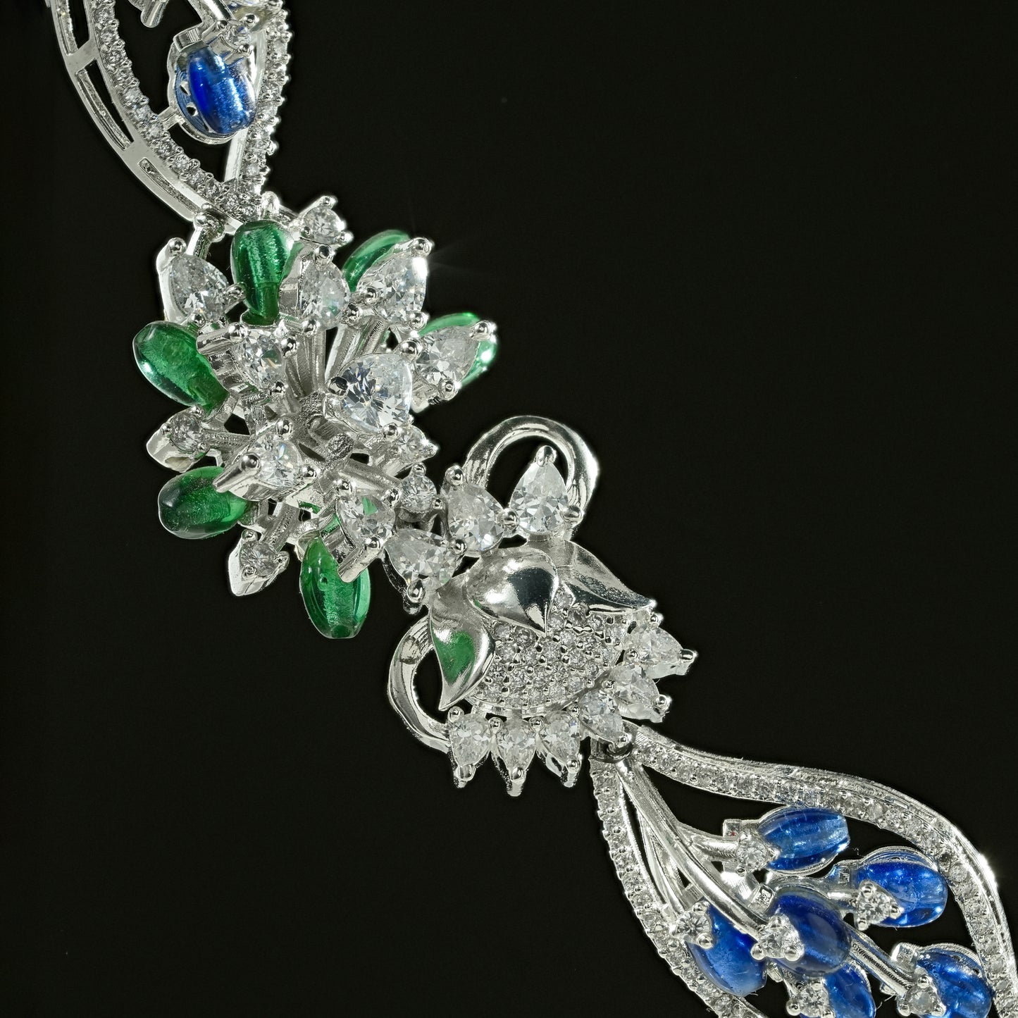 92.5 Sterling Silver Floral Cascade Necklace Set