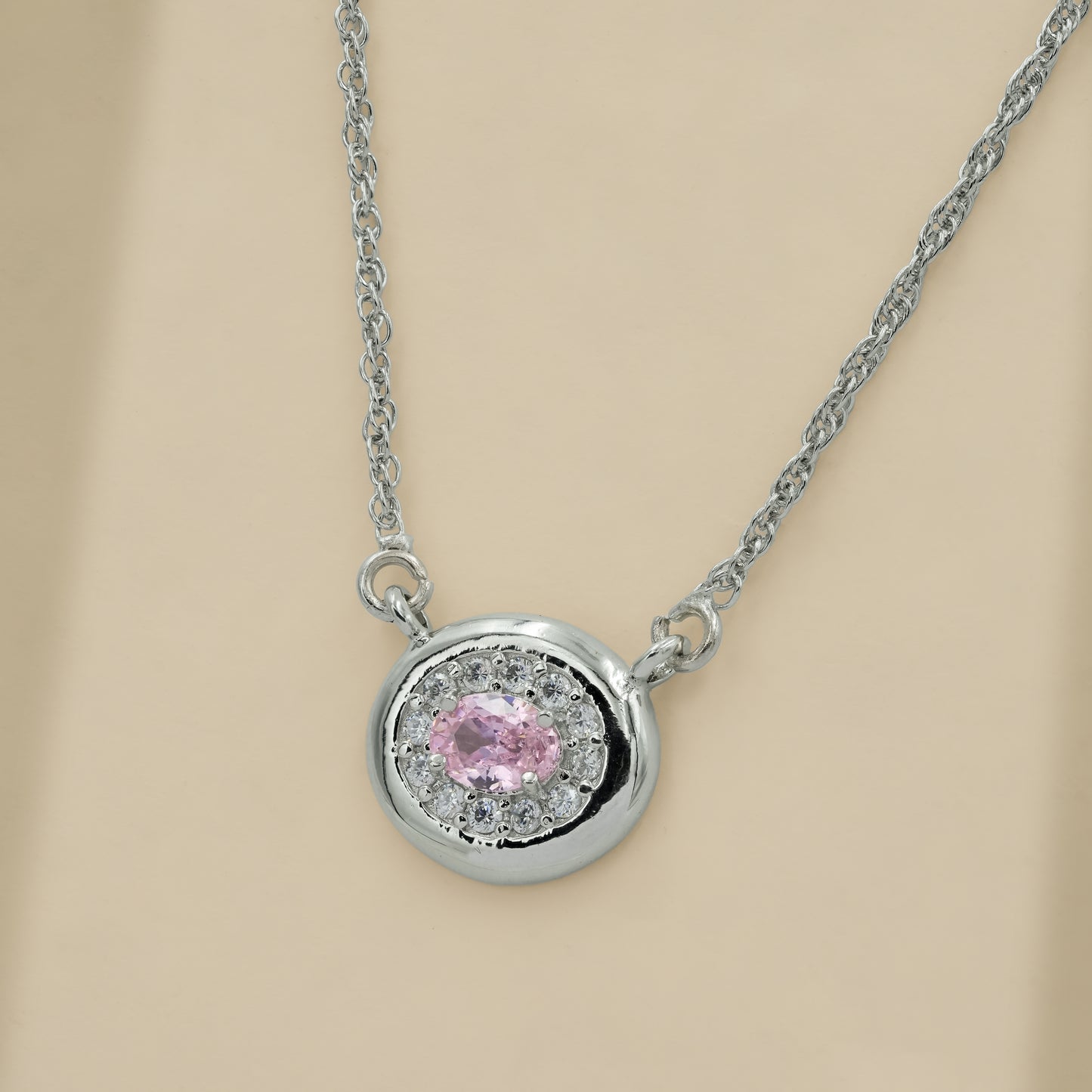 One-of-One 92.5 Silver Round Pink Blush Pendant
