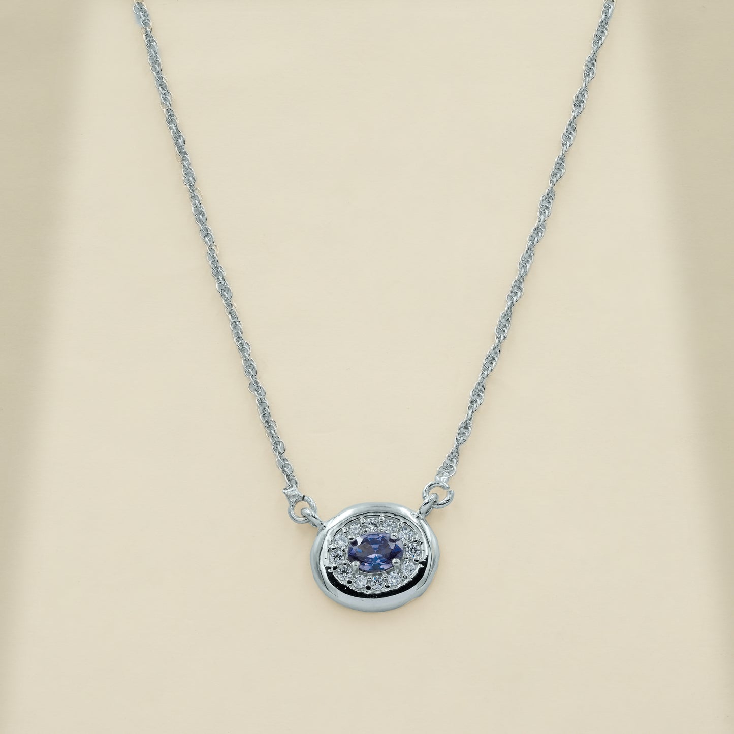 One-of-One 92.5 Silver Round Simulant Sapphire Pendant