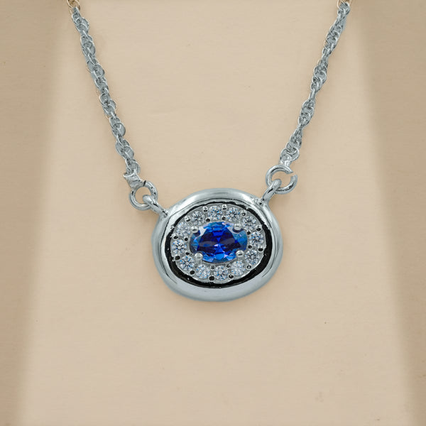 One-of-One 92.5 Silver Round Simulant Sapphire Pendant