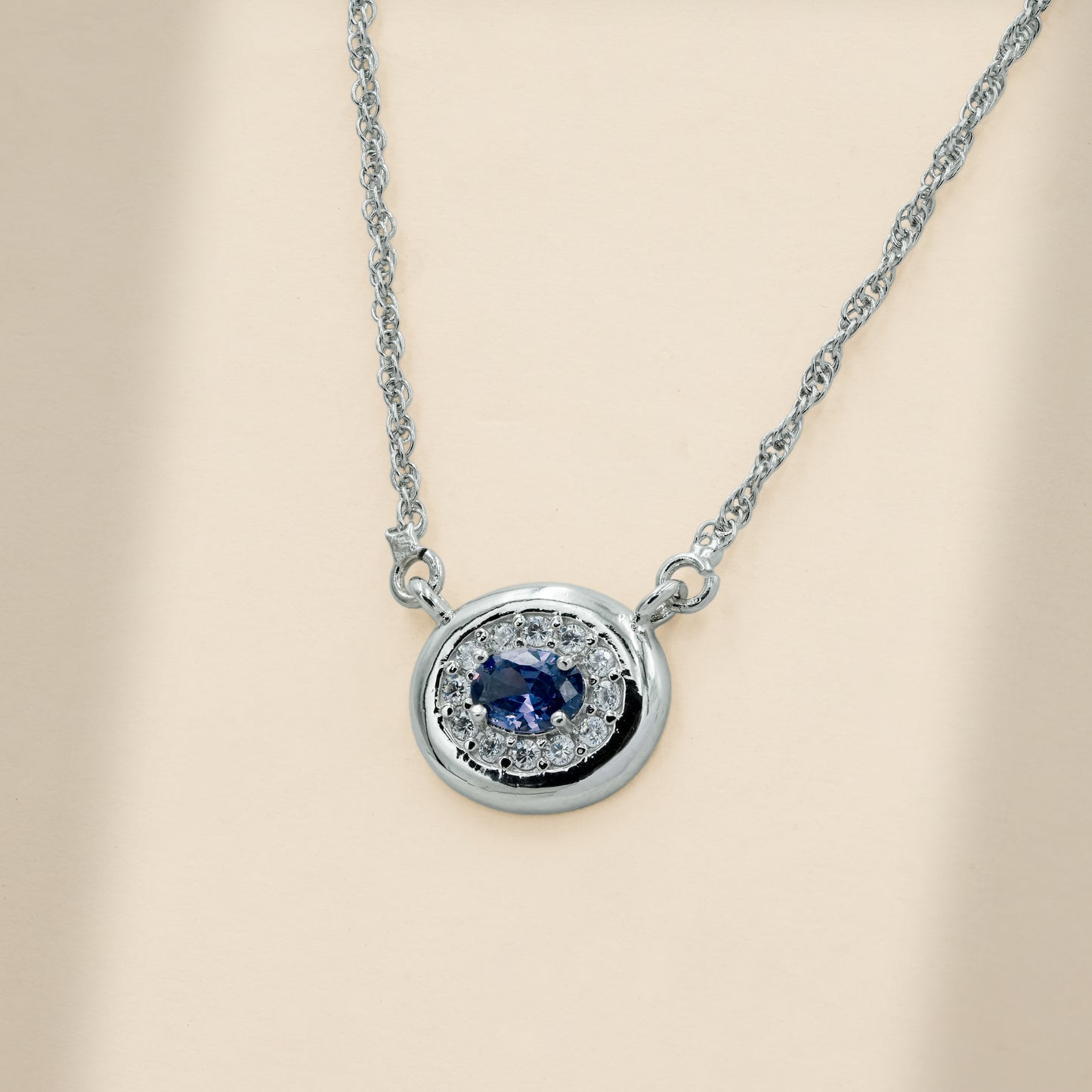 One-of-One 92.5 Silver Round Simulant Sapphire Pendant