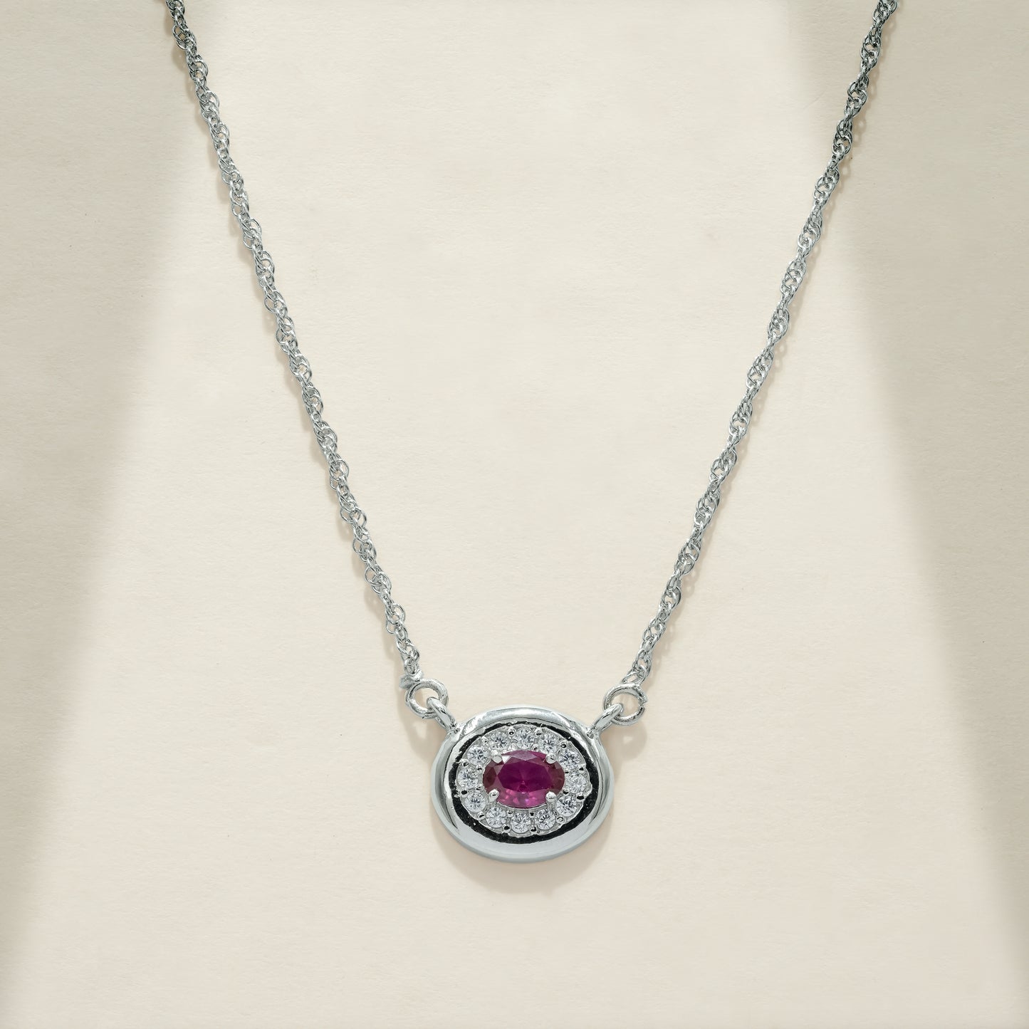 One-of-One 92.5 Silver Round Simulant Ruby Pendant