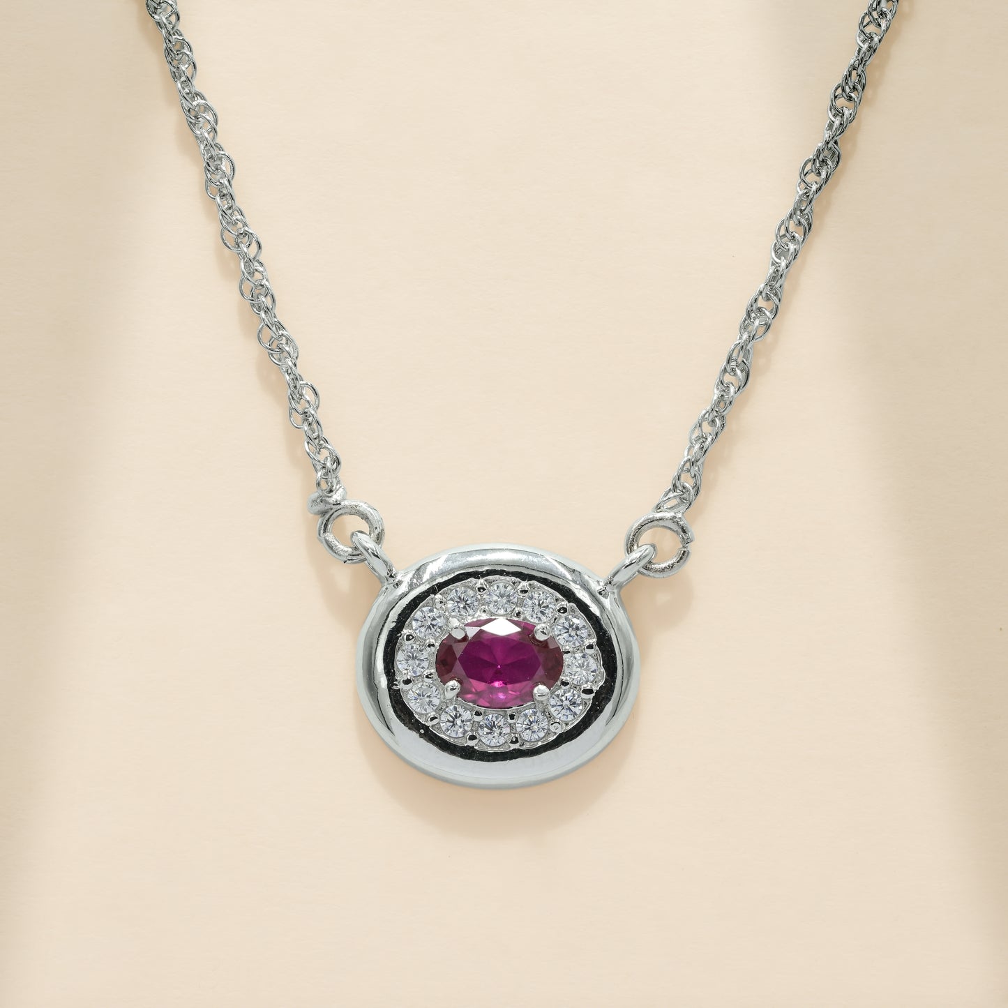 One-of-One 92.5 Silver Round Simulant Ruby Pendant