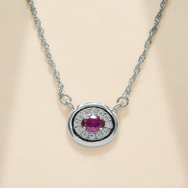 One-of-One 92.5 Silver Round Simulant Ruby Pendant