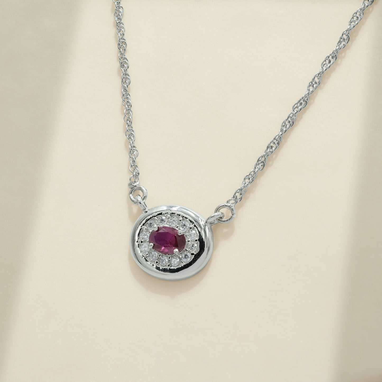 One-of-One 92.5 Silver Round Simulant Ruby Pendant
