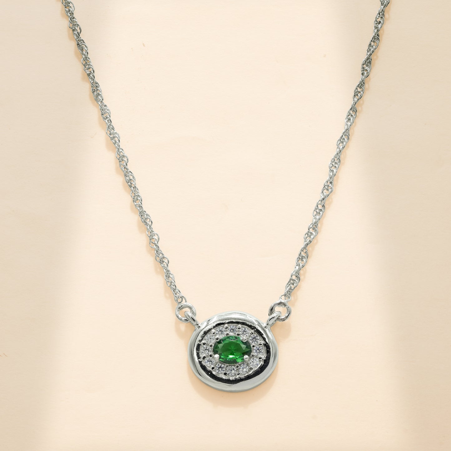 One-of-One 92.5 Silver Simulant Emerald Round Pendant