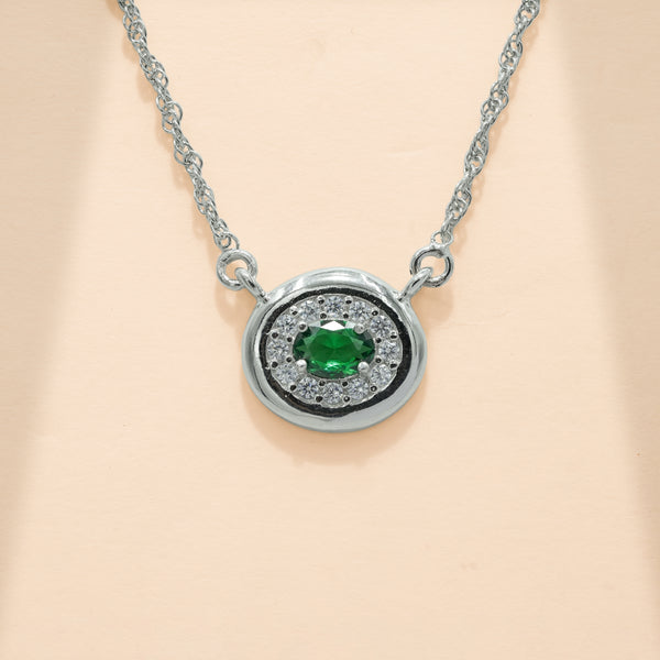 One-of-One 92.5 Silver Simulant Emerald Round Pendant