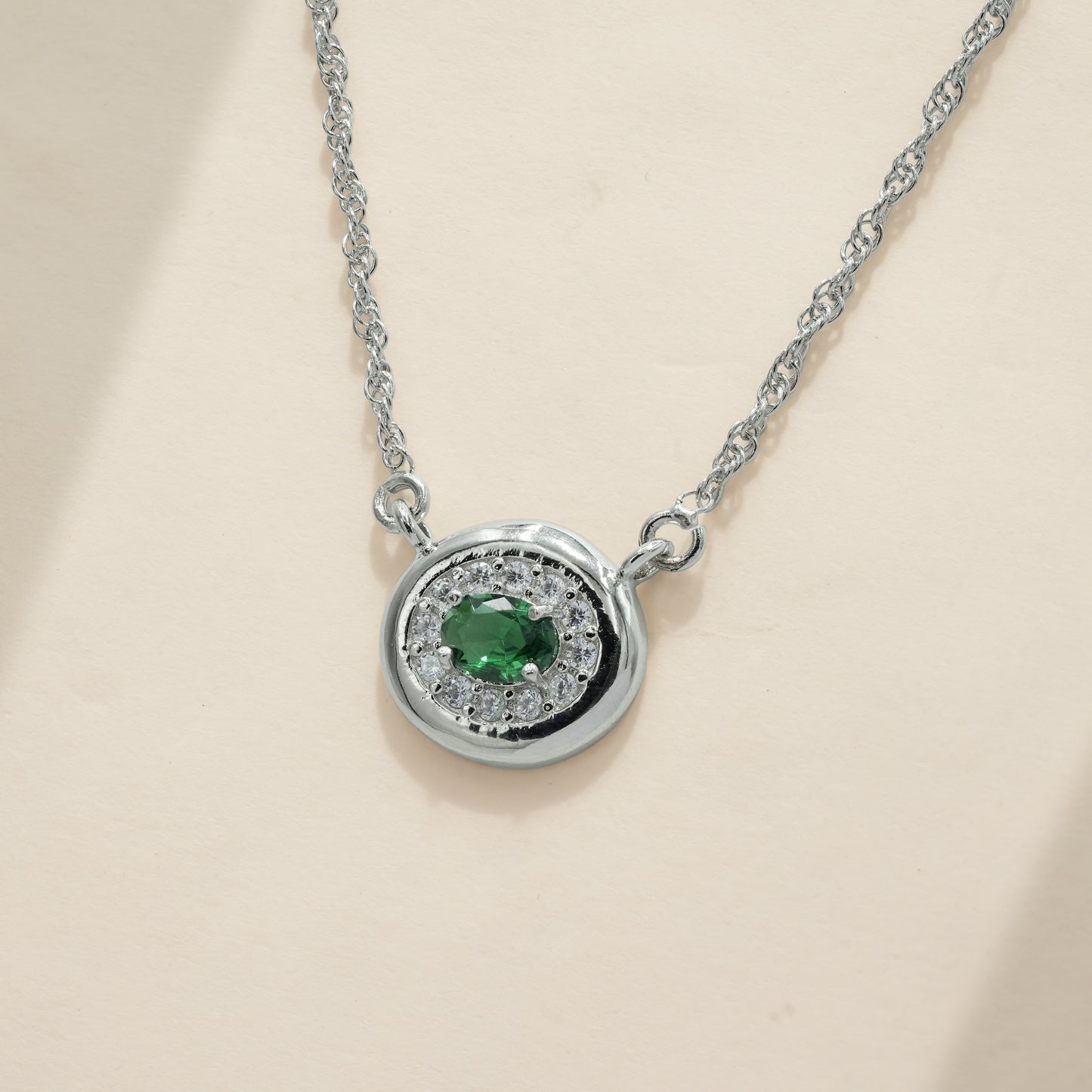 One-of-One 92.5 Silver Simulant Emerald Round Pendant