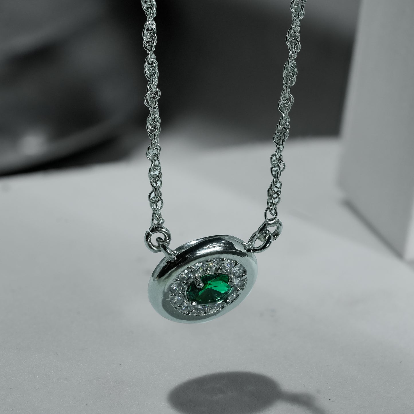 One-of-One 92.5 Silver Simulant Emerald Round Pendant