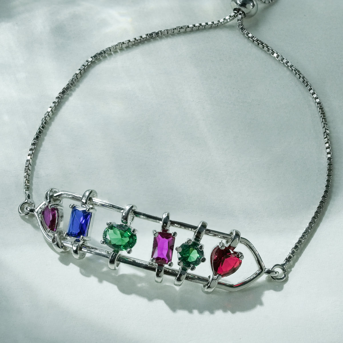 One-of-One 92.5 Silver Multicolor Spectrum Bar Bracelet