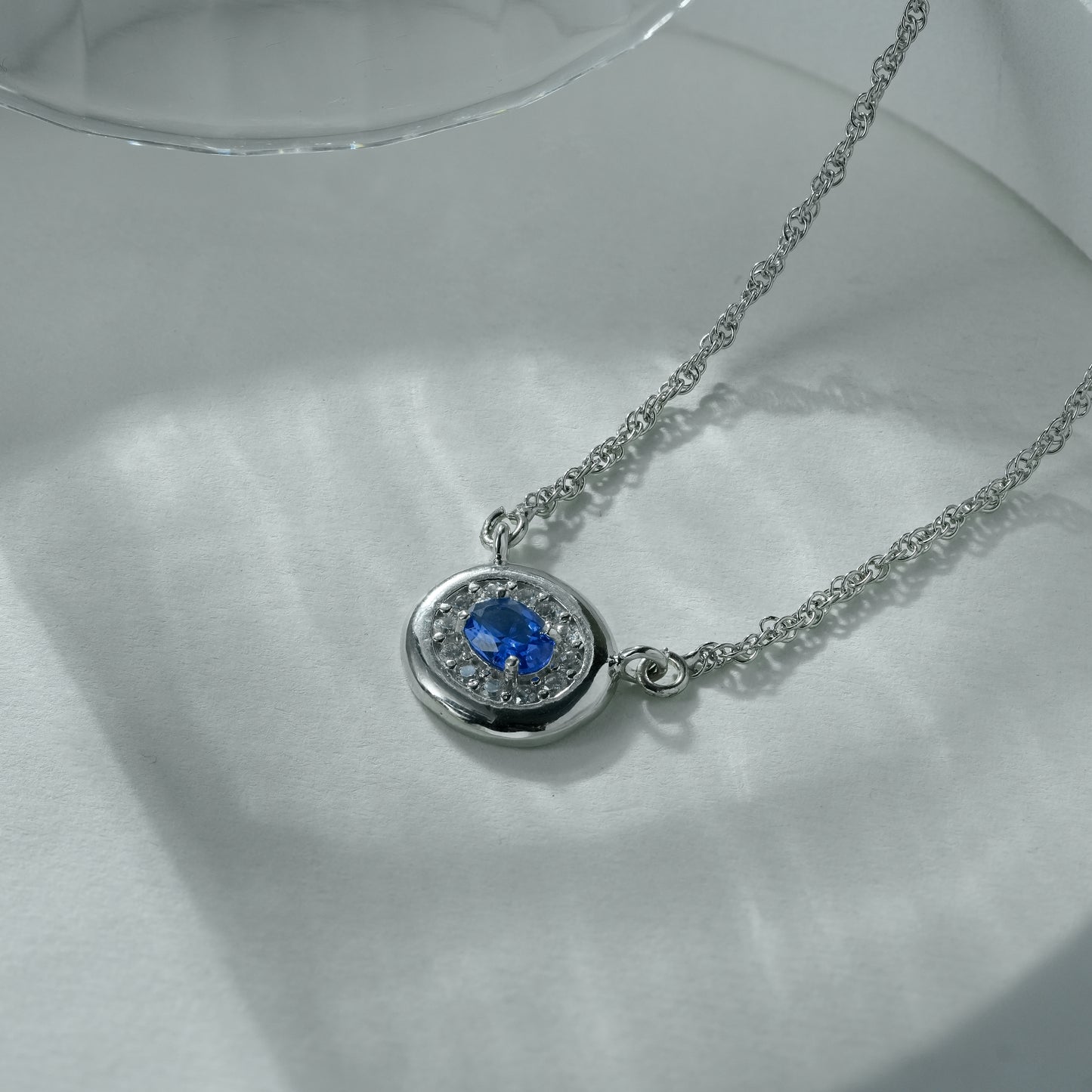 One-of-One 92.5 Silver Round Simulant Sapphire Pendant