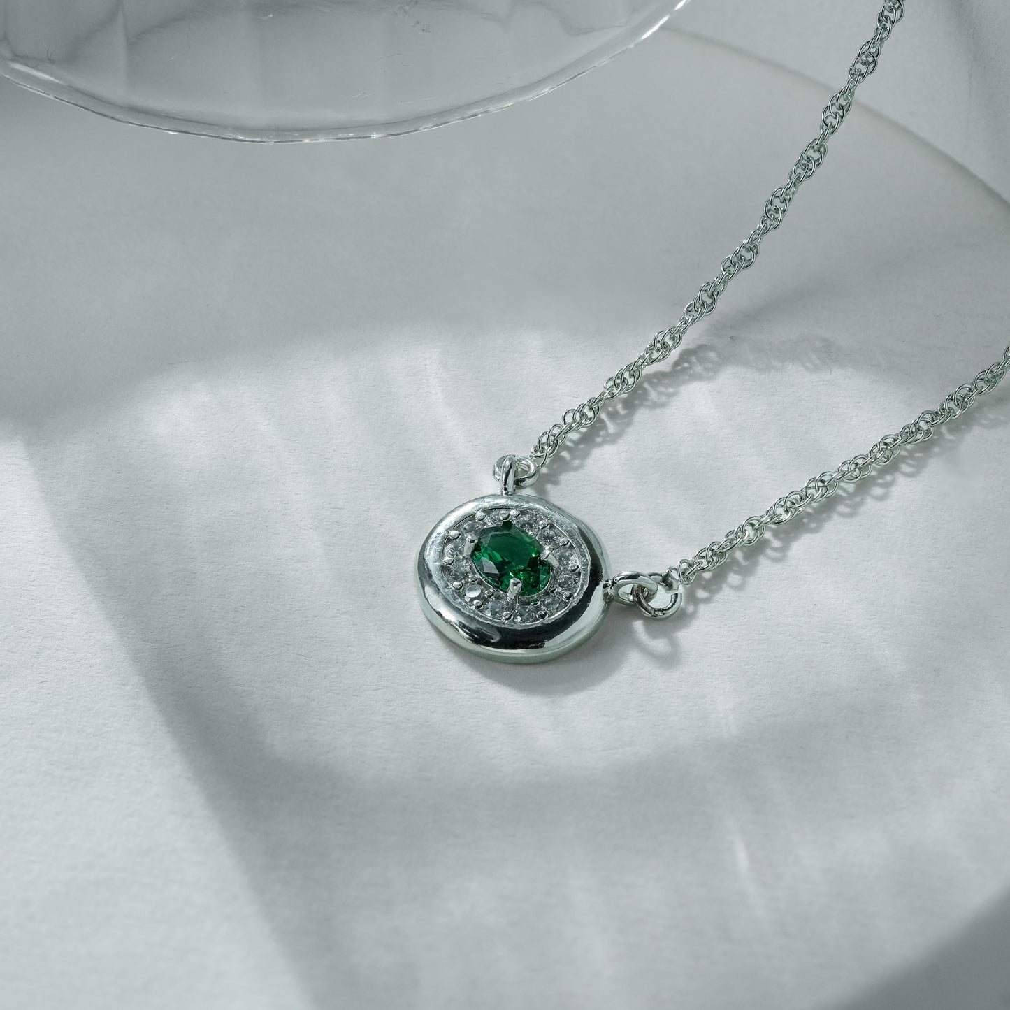 One-of-One 92.5 Silver Simulant Emerald Round Pendant