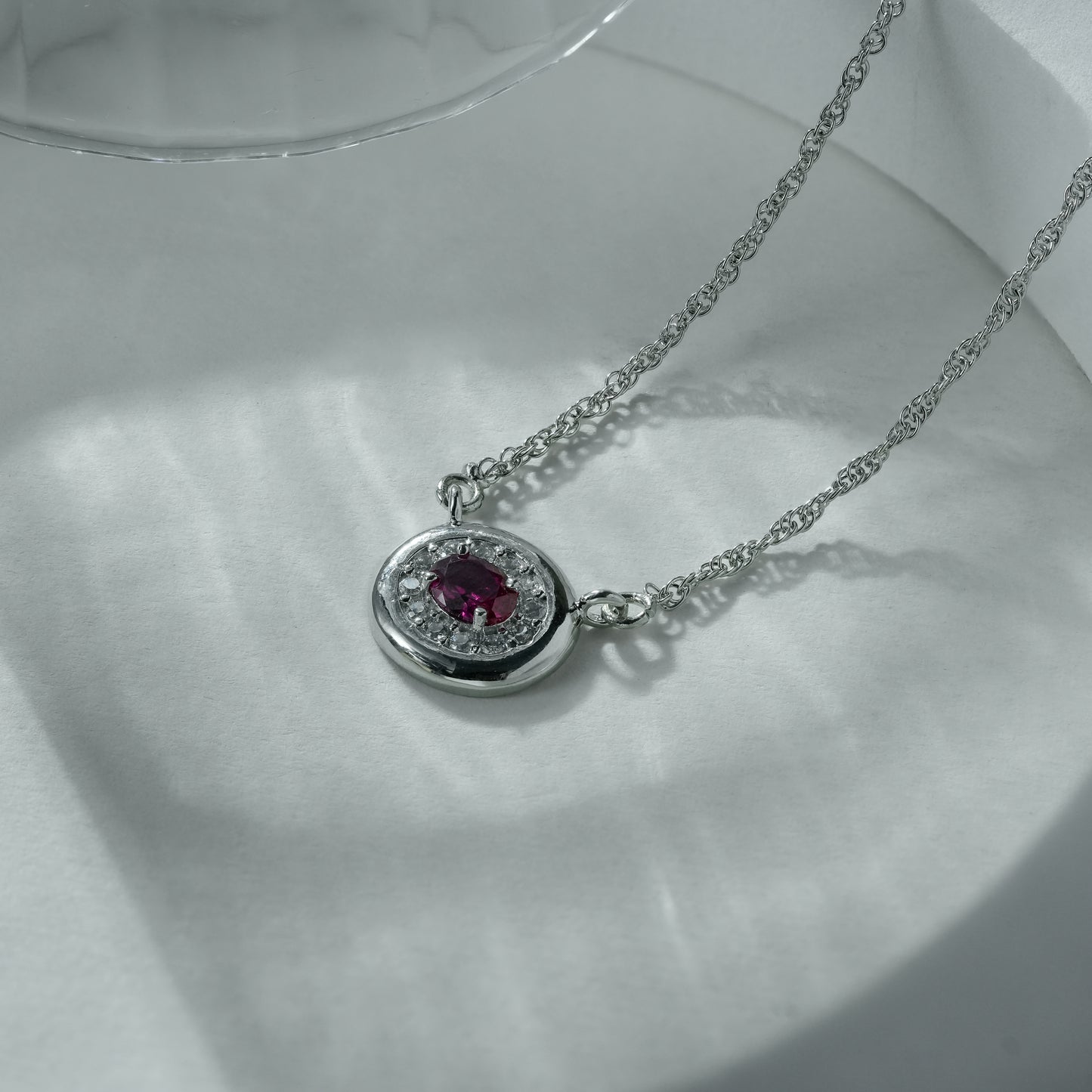 One-of-One 92.5 Silver Round Simulant Ruby Pendant