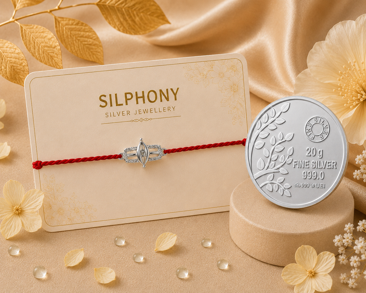Shivtilak Silver 925 Hallmarked Handmade Red Thread Rakhi